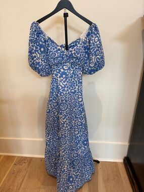 English Factory Blue and‎ White Floral Puff-Sleeve Maxi Dress